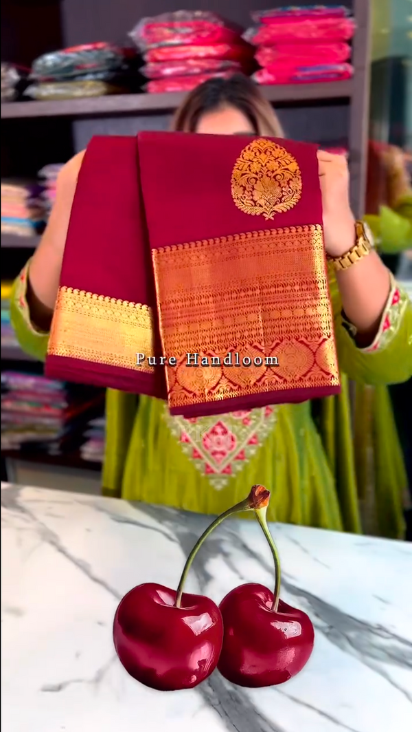 Cherry Color Kanchipuram Soft Silk Saree